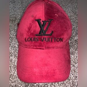 Louis Vuitton Red Velvet Baseball Cap with Black Logo